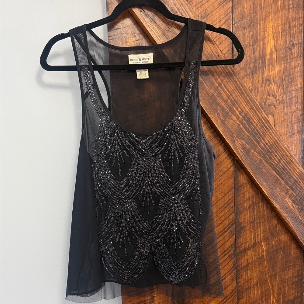 Denim & Supply Ralph Lauren Black Beaded Tank Top
